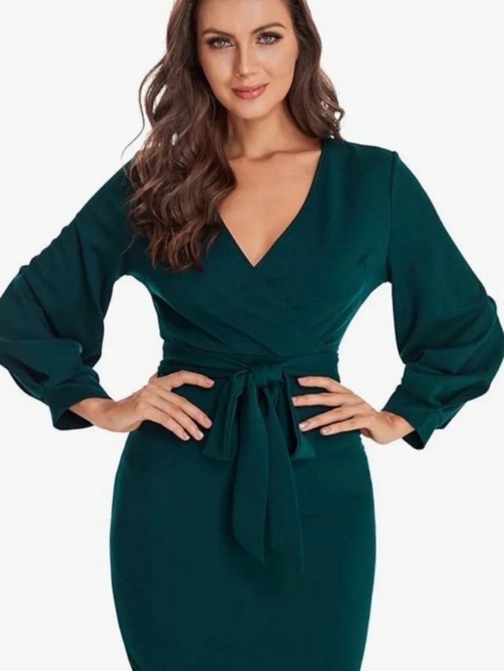Verdusa Dark Teal Wrap Midi Dress